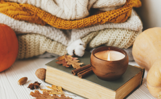 Cozy interior materials sit amongst cozy fabrics representing best paint colors for a cozy interior space